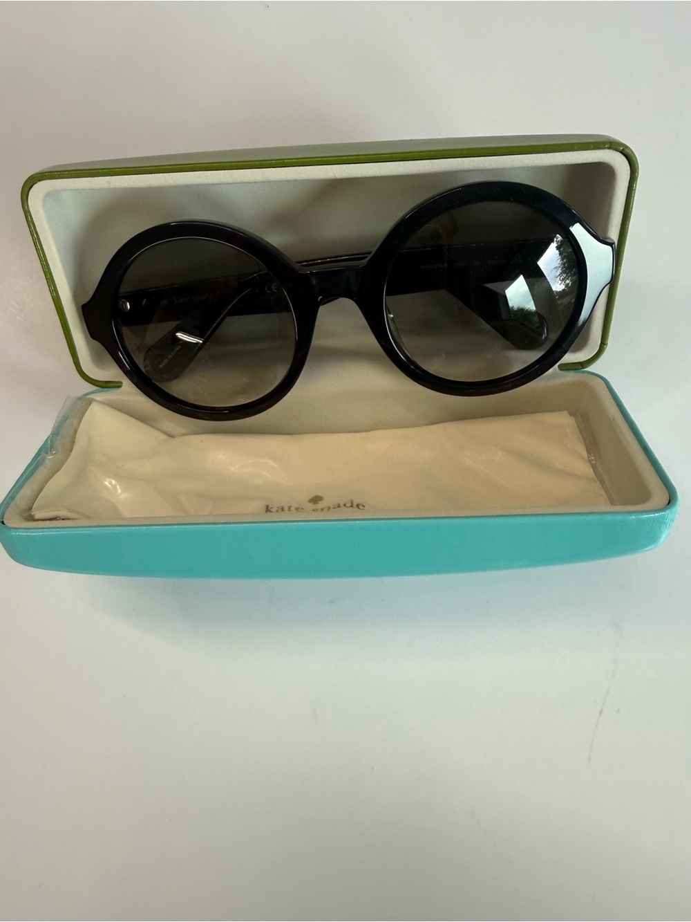 Kate Spade Khrista Round Sunglasses Black Bold Circular Frames Case & Cloth New - Picture 2 of 9